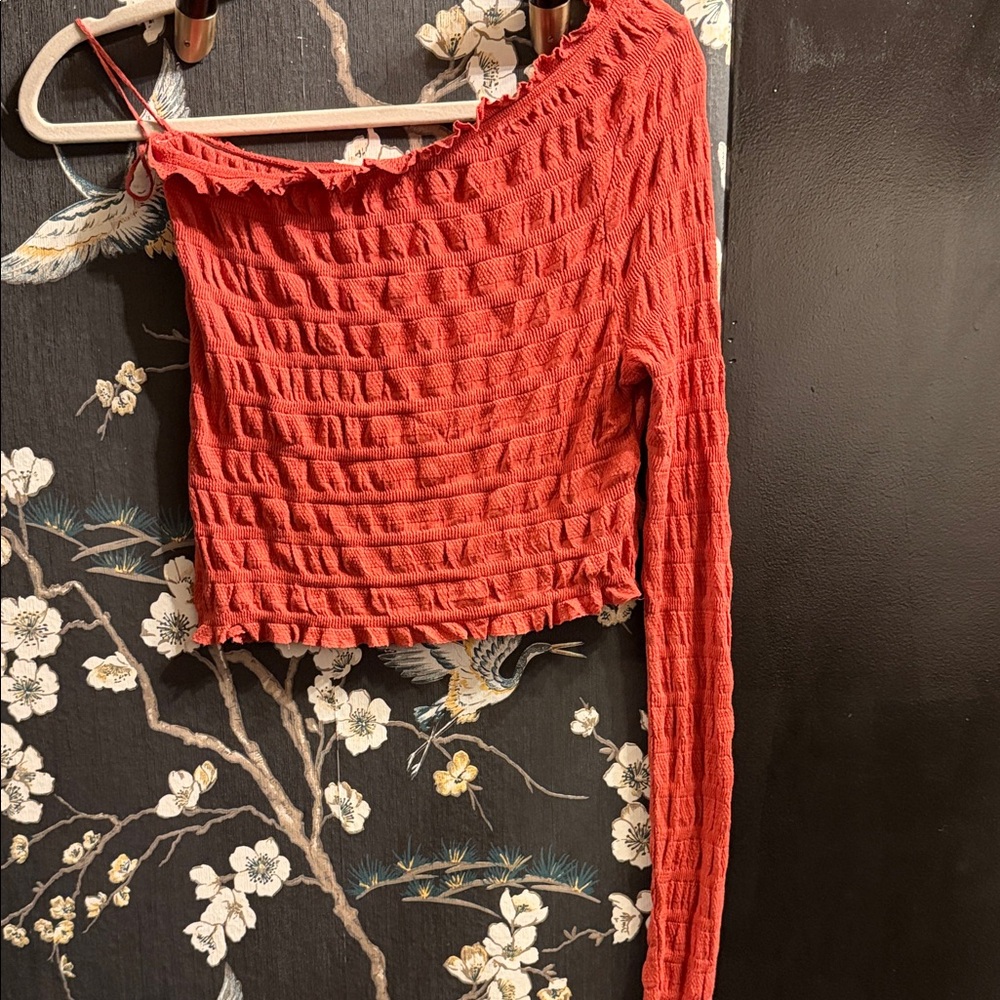 Free People Red Textured One-Shoulder Top